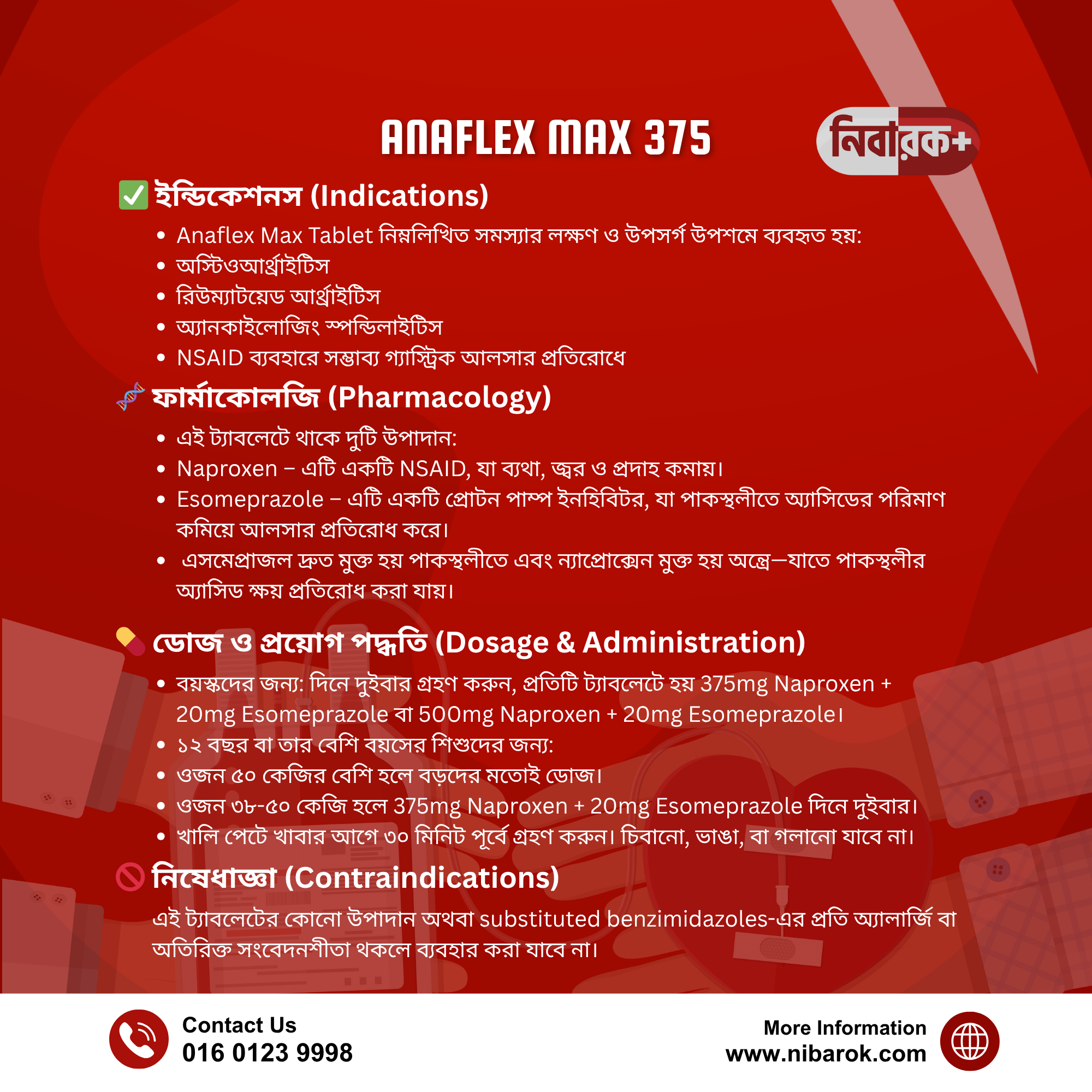 ANAFLEX MAX 375 backside label with dosage instructions