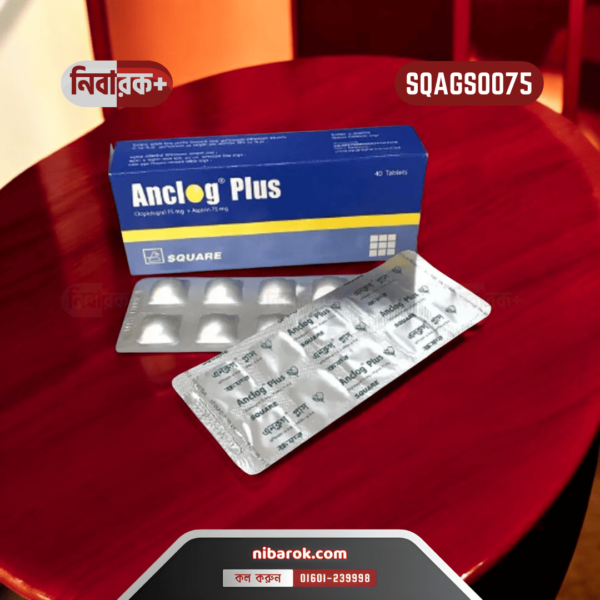 Anclog Plus tablet packaging displaying Clopidogrel and Aspirin 75mg composition.