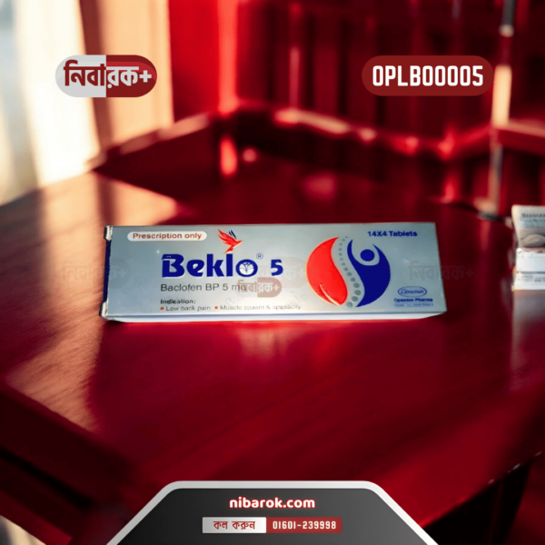 Beklo 5 Baclofen tablets packaging.