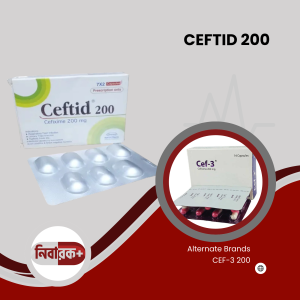 A close-up view of a Ceftid 200 capsule with the packaging visible in the background.