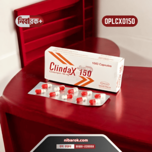 Packaged Clindax 150 capsules alongside a descriptive informational leaflet.