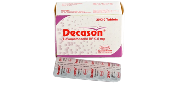 Dexamethasone tablets in blister pack on a white background.