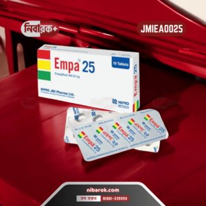 A close-up of Empa 25 tablets in a blister pack, highlighting the distinct branding and dosage information.