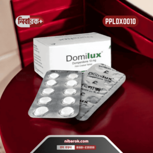 Box of Domilux tablets by Popular Pharmaceuticals Ltd with informational leaflet.