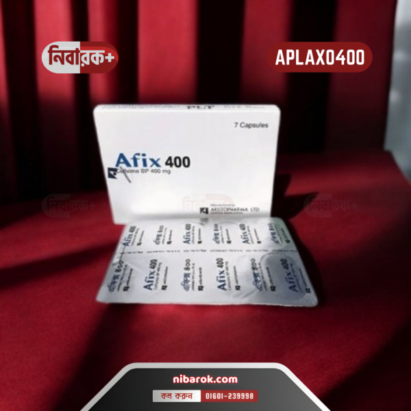 Blister pack of Afix 400mg capsules with dosage information.