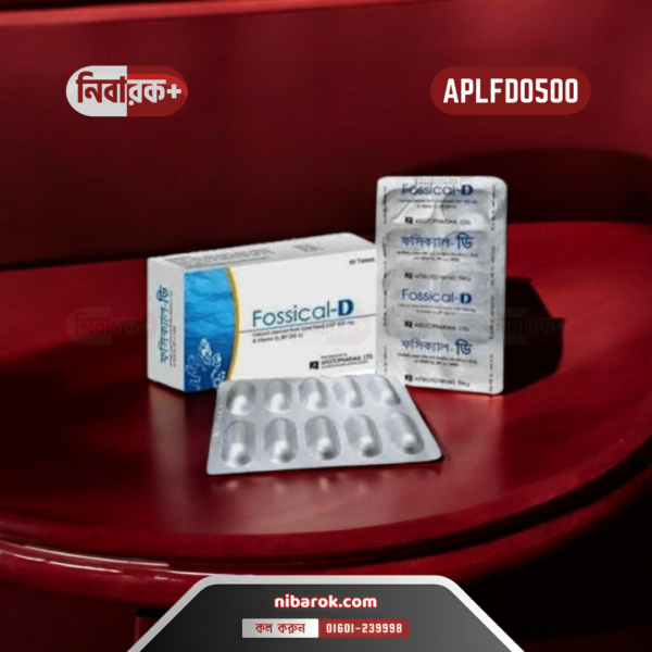 A digital image of Fossical D 500mg+200IU tablet packaging by Aristopharma Ltd.