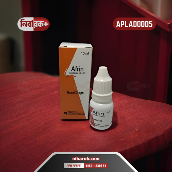 Close-up image of Afrin 0.05% Nasal Drop bottle.