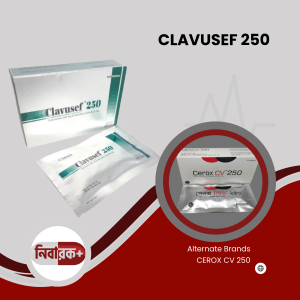 Packaging of Clavusef 250mg+62.5mg Tablet with detailed information.