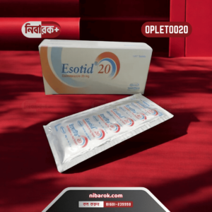 Blister pack of Esotid 20 tablets in a person's hand with a clinical background.