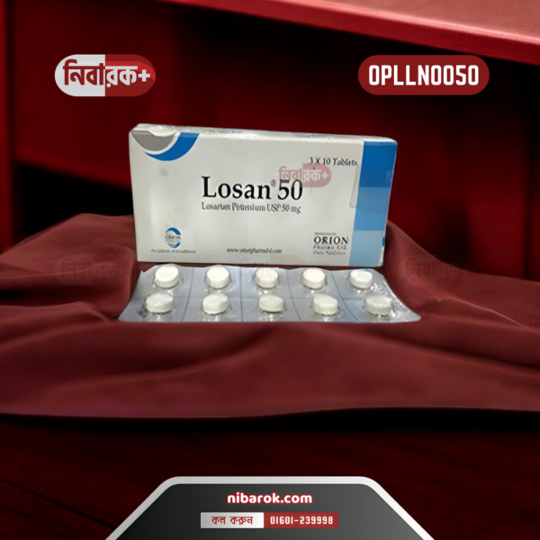 Close-up image of Losan 50 tablet strip.