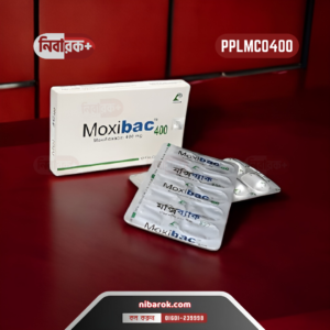 Image of a Moxibac 400 tablet box and dropper bottle against a clean, clinical white background.