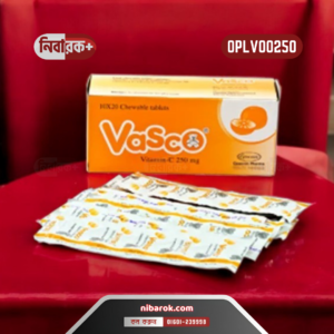 Bottle of Vasco 250 tablets, showing the label with dosage and Vitamin C content.