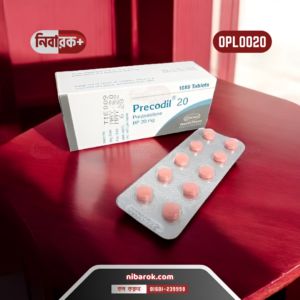 Close-up image of a bottle of Precodil 20 tablets