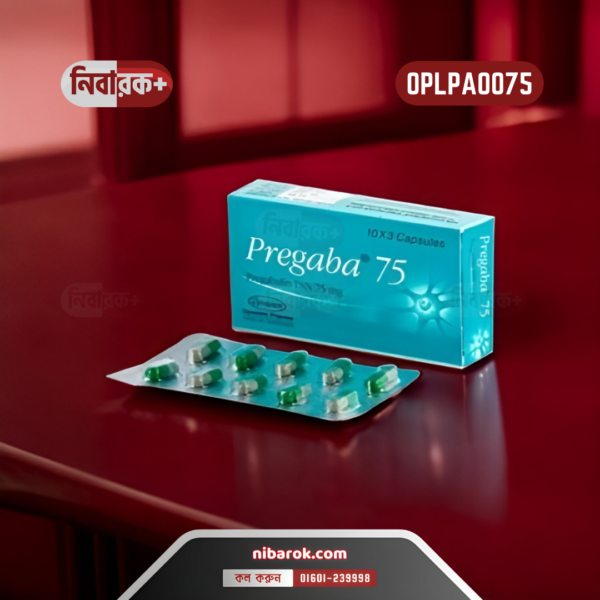 Bottle of Pregaba 75 capsules with its packaging visible.