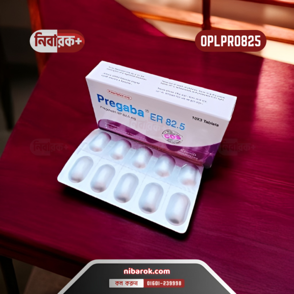 Blister pack of Pregaba ER 82.5 tablets on a white background.