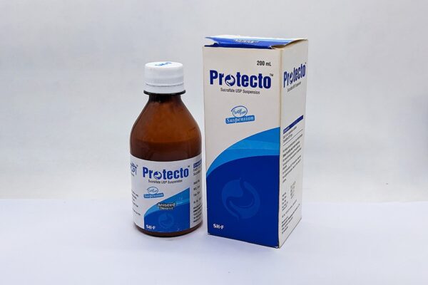 Bottle of Protecto oral suspension with packaging.