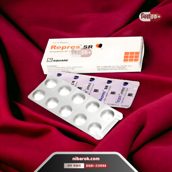 Bottle of Repres SR 1.5 tablets on a pharmacy shelf