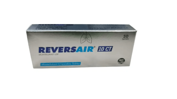 An image of a blister pack of Reversair 10 CT tablets.