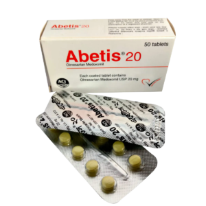 Image of Abetis 20 tablet box containing Olmesartan Medoxomil 20mg, manufactured by ACI Limited.