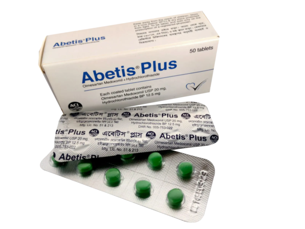 An image of Abetis Plus 20 tablet packaging.