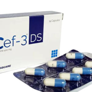 A box of Cef-3 DS 400 Mg capsules from Square Pharmaceuticals Limited.