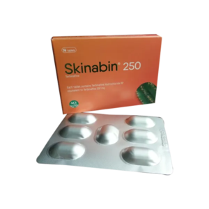 "Skinabin 250 mg tablet box, ACI Limited, used for fungal infections.