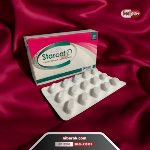 A blister pack of Starcal-D tablets with visible branding and dosage details, placed against a plain background.