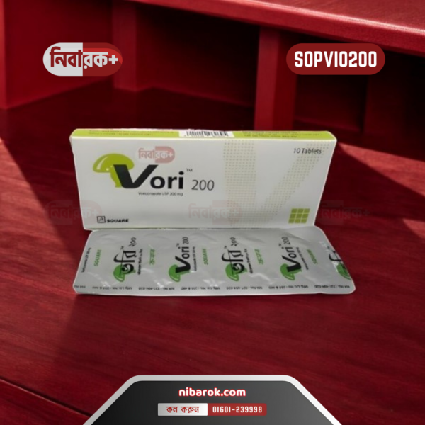 A blister pack of Vori 200 tablets displayed against a white background, showcasing the antifungal medication used to treat severe fungal infections.