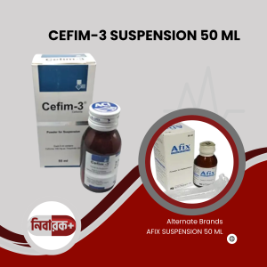 Cefim-3 50 ml powder for suspension bottle with packaging box displaying product details.