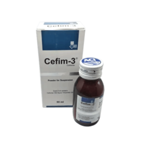 Cefim-3 50 ml powder for suspension bottle with packaging box displaying product details."