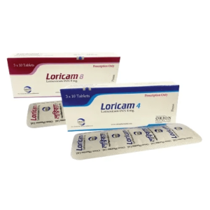 Loricam 4 tablet strip showing 10 tablets for pain relief.