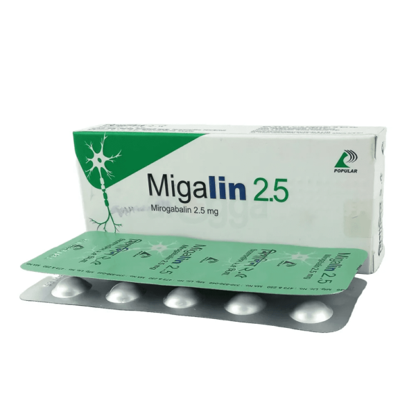 Migalin 2.5 mg tablets in a blister pack, manufactured by Popular Pharmaceuticals Ltd.