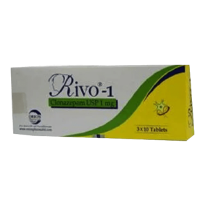 A white tablet pack labeled "Rivo 1 Tablet 1mg by Orion Pharma," displayed against a clean background.