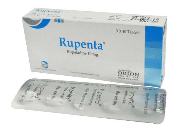 Rupenta 10 Tablet pack displaying its pharmaceutical name and ingredients.