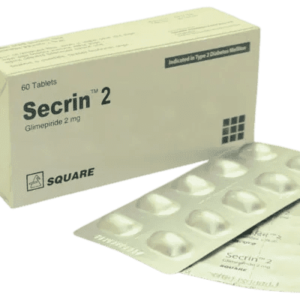 Secrin 2 tablet blister pack containing Glimepiride 2 mg, manufactured by Square Pharmaceuticals.