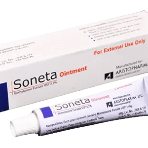 A tube of Soneta ointment next to its packaging, indicating its use for inflammatory skin conditions.