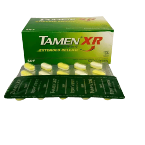 Image showing Tamen XR extended-release tablets, used for pain relief and fever reduction.