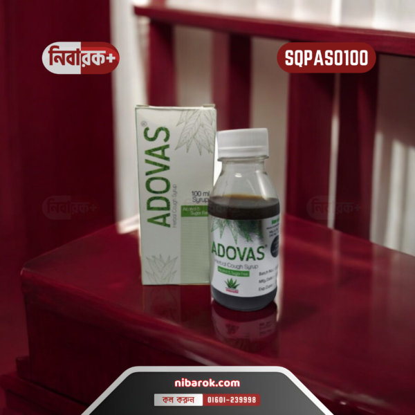 Adovas 100 ml herbal cough syrup for relief from dry and allergic cough.