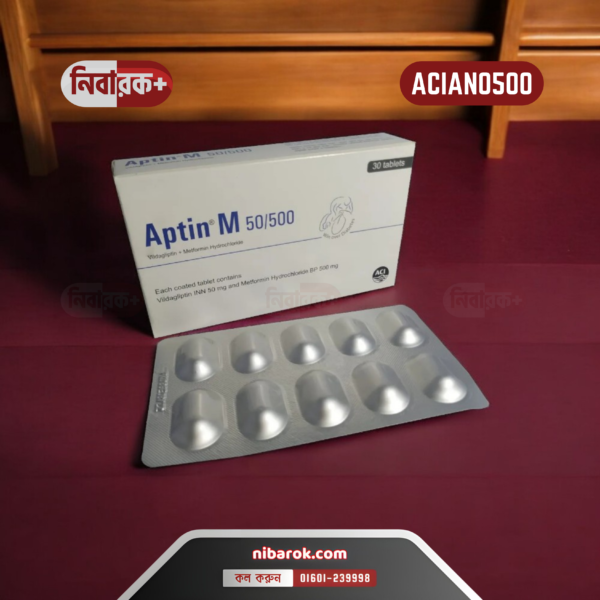 Aptin M 50/500 Tablet - A combination diabetes medication containing Vildagliptin and Metformin Hydrochloride.