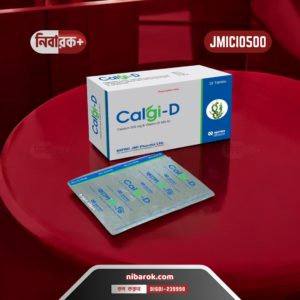 Calgi-D tablet packaging by NIPRO JMI Pharma, containing calcium and vitamin D3 for bone health and osteoporosis prevention.