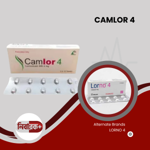 Image of Camlor 4 Tablet packaging showing product name, dosage, and manufacturer details.