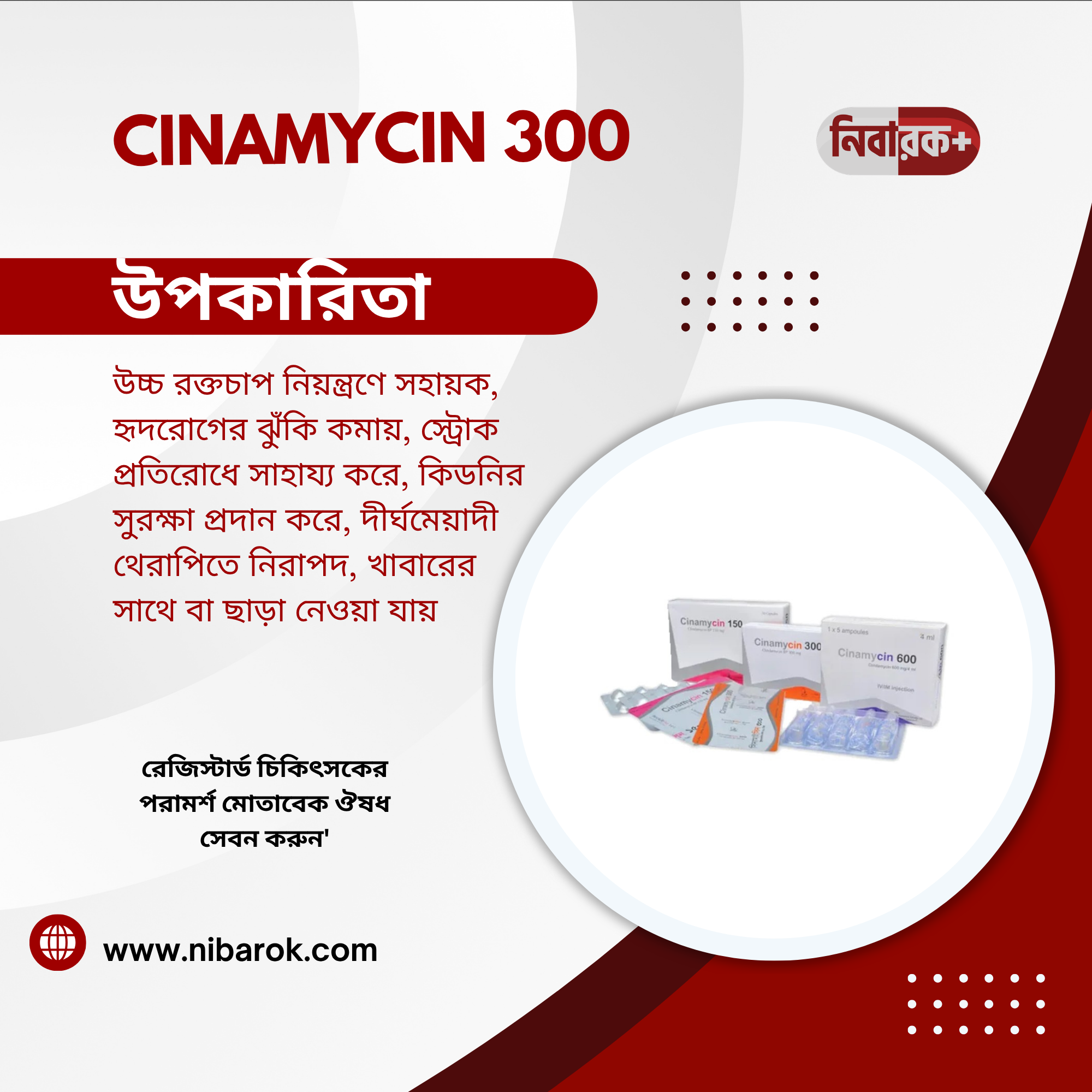 A close-up image of Cinamycin 300 packaging, showing the brand name, dosage, and manufacturer details.