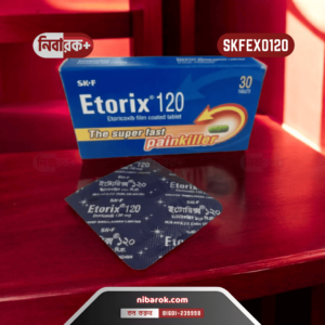 Close-up of Etorix 120 Tablet by SK+F Pharmaceuticals in 120 mg strength.