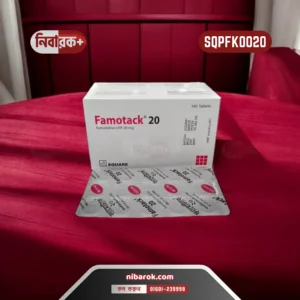 Famotack 20 tablet pack with active ingredient Famotidine 20mg.