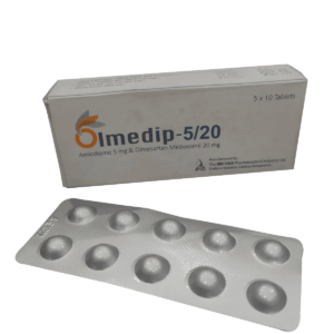 Olmedip 5/20 blister pack with Amlodipine and Olmesartan Medoxomil tablets.