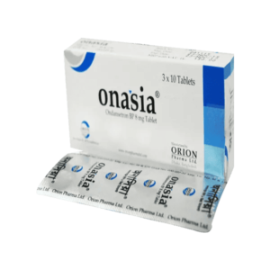 Image of Onasia 8 tablet, used for preventing nausea and vomiting caused by chemotherapy, radiotherapy, or surgery.