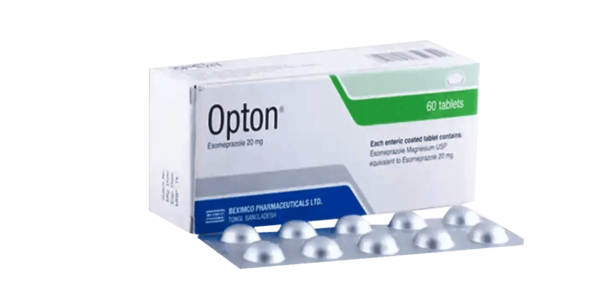 Opton 20 tablet pack featuring Esomeprazole magnesium by Beximco Pharmaceuticals Ltd.