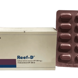 Reef-D tablets in packaging, used for treating osteoporosis and calcium deficiencies.