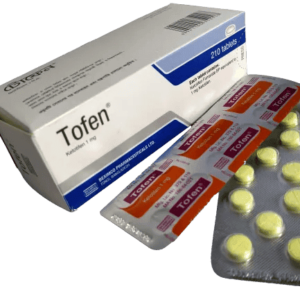 Tofen 1mg tablets by Beximco Pharmaceuticals for asthma and allergies.