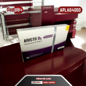 Aristo D3 40000 capsules in packaging, providing 40000 IU of Vitamin D3 for deficiency treatment and bone health